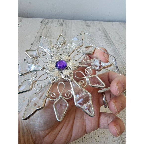 Crystal snowflake gem ornament Xmas tree vintage decor hanging - Picture 5 of 9